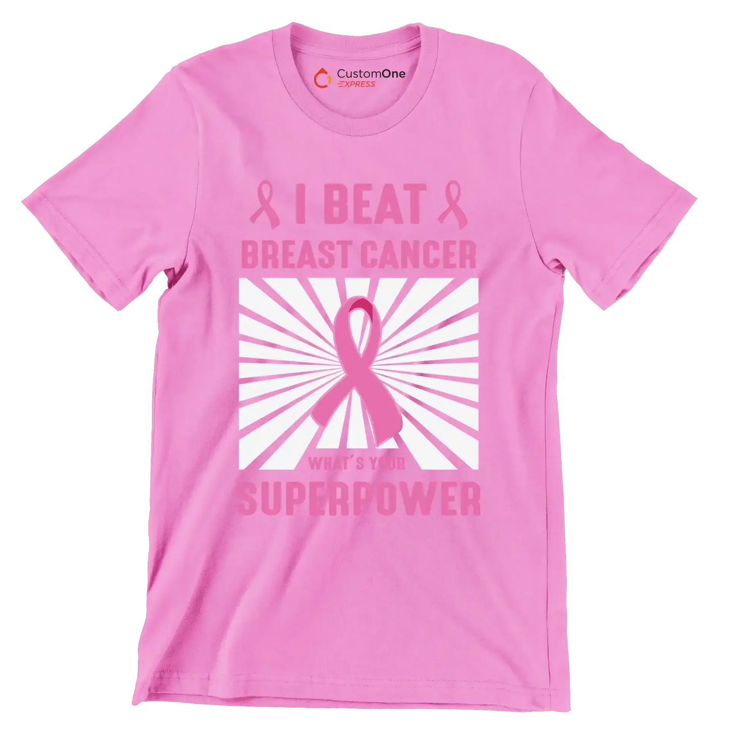 I beat breast cancer what_s your superpower - Breast Cancer Awareness T-Shirt-Pink-S-Custom One Express