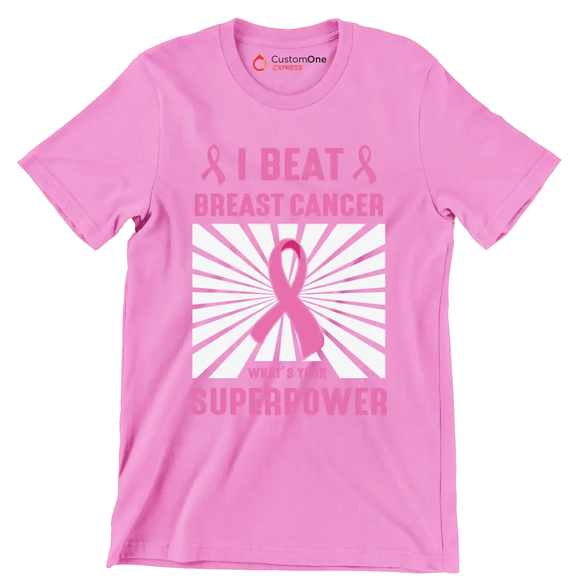 I beat breast cancer what_s your superpower - Breast Cancer Awareness T-Shirt-Pink-S-Custom One Express
