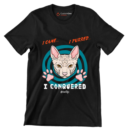 I came I purred I conquered Catlife - Cat Themed T-Shirt-Black-S-Custom One Express