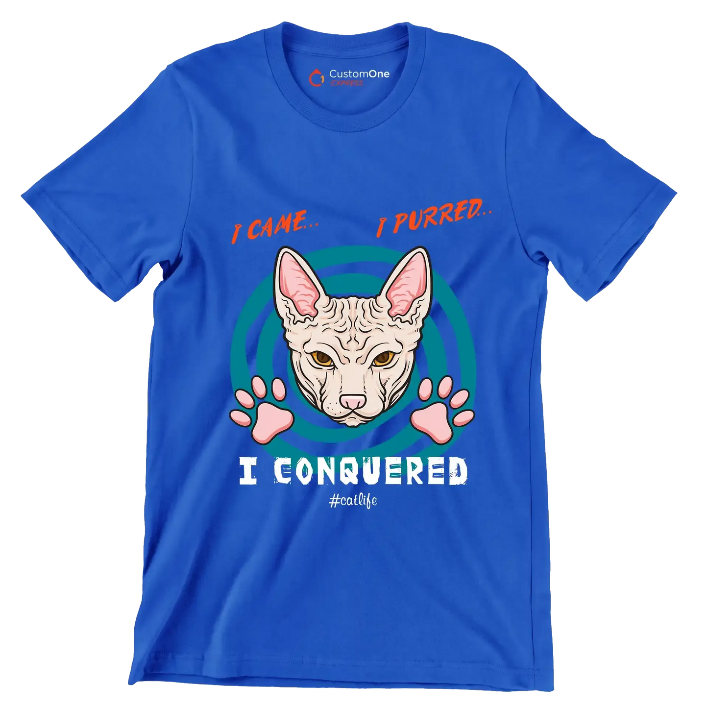 I came I purred I conquered Catlife - Cat Themed T-Shirt-Blue-S-Custom One Express