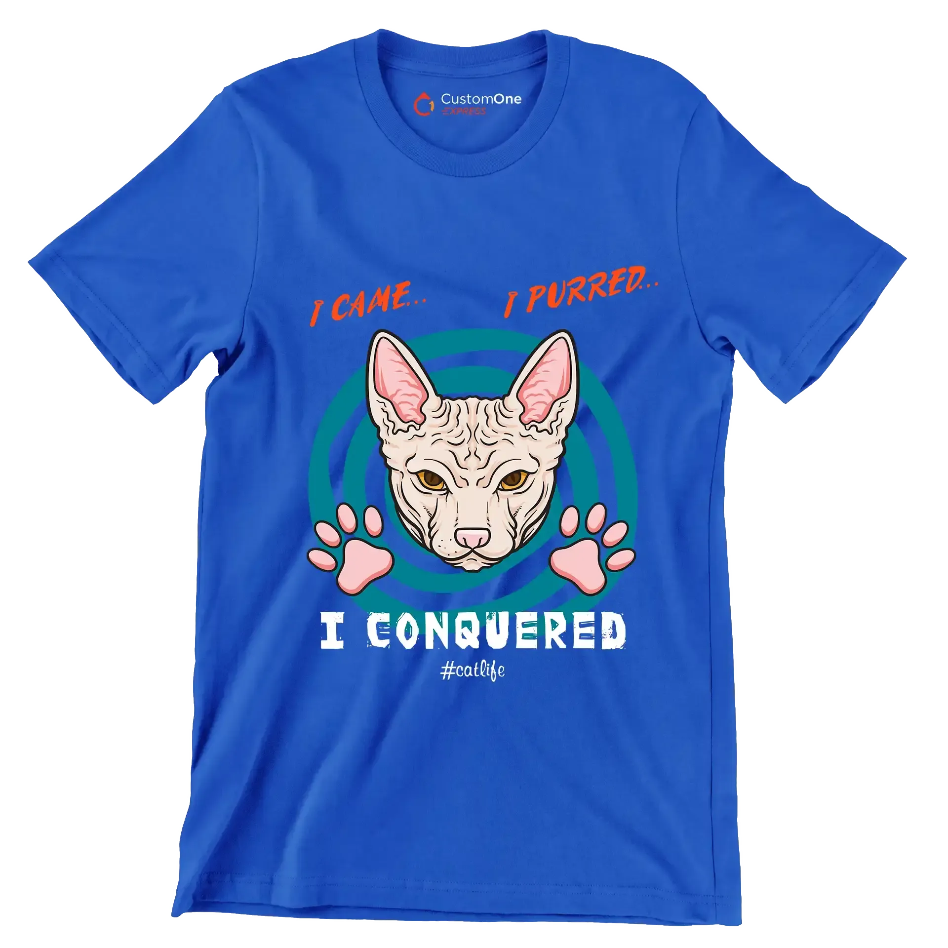 I came I purred I conquered Catlife - Cat Themed T-Shirt-Blue-S-Custom One Express