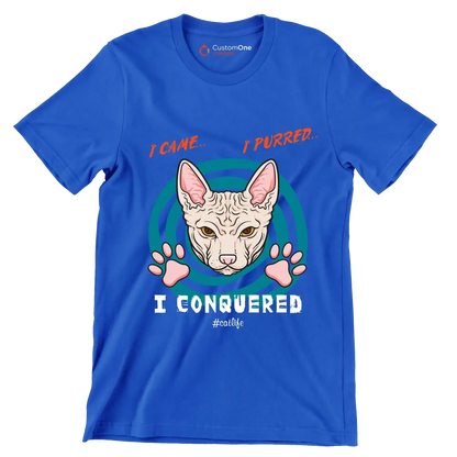 I came I purred I conquered Catlife - Cat Themed T-Shirt-Blue-S-Custom One Express