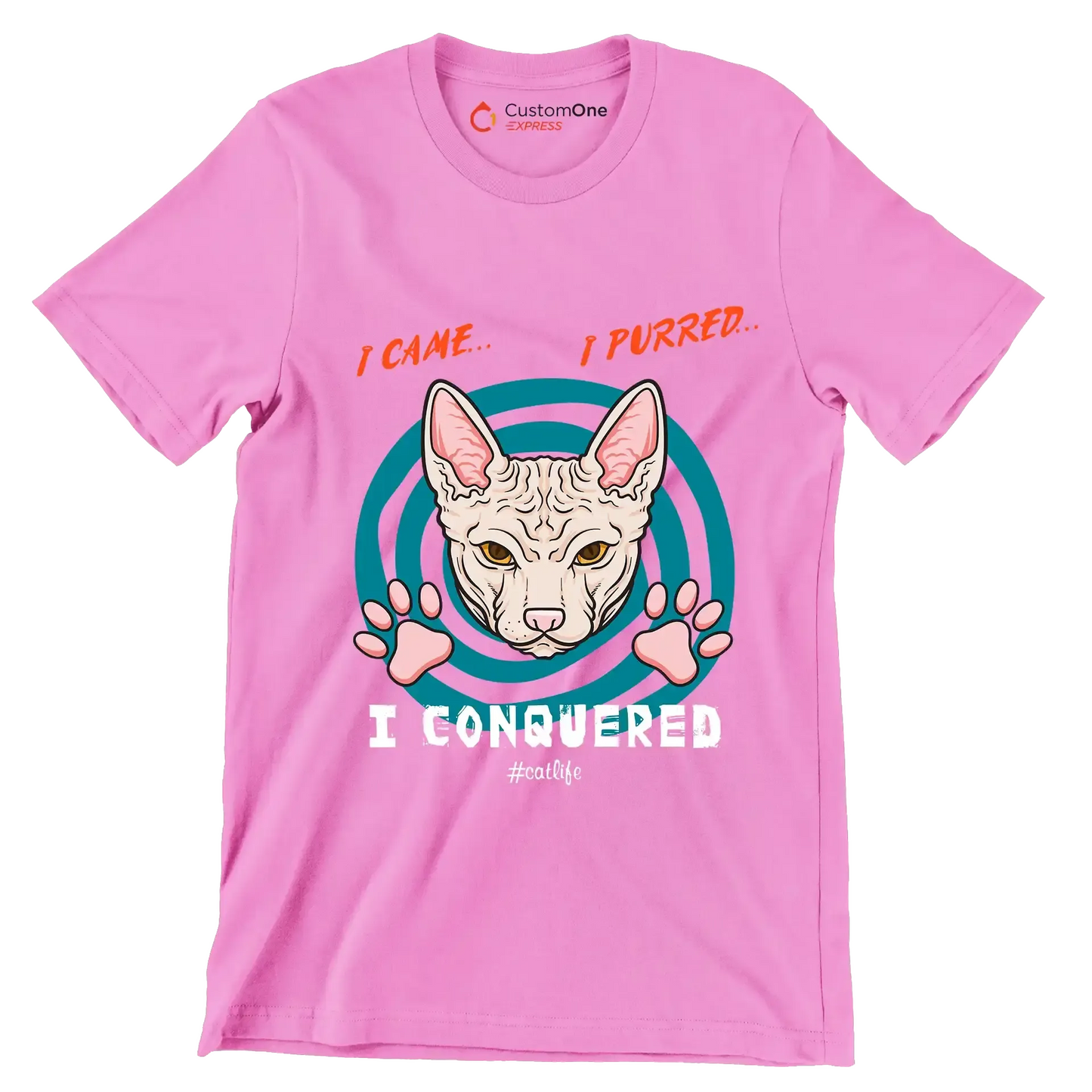 I came I purred I conquered Catlife - Cat Themed T-Shirt-Pink-S-Custom One Express