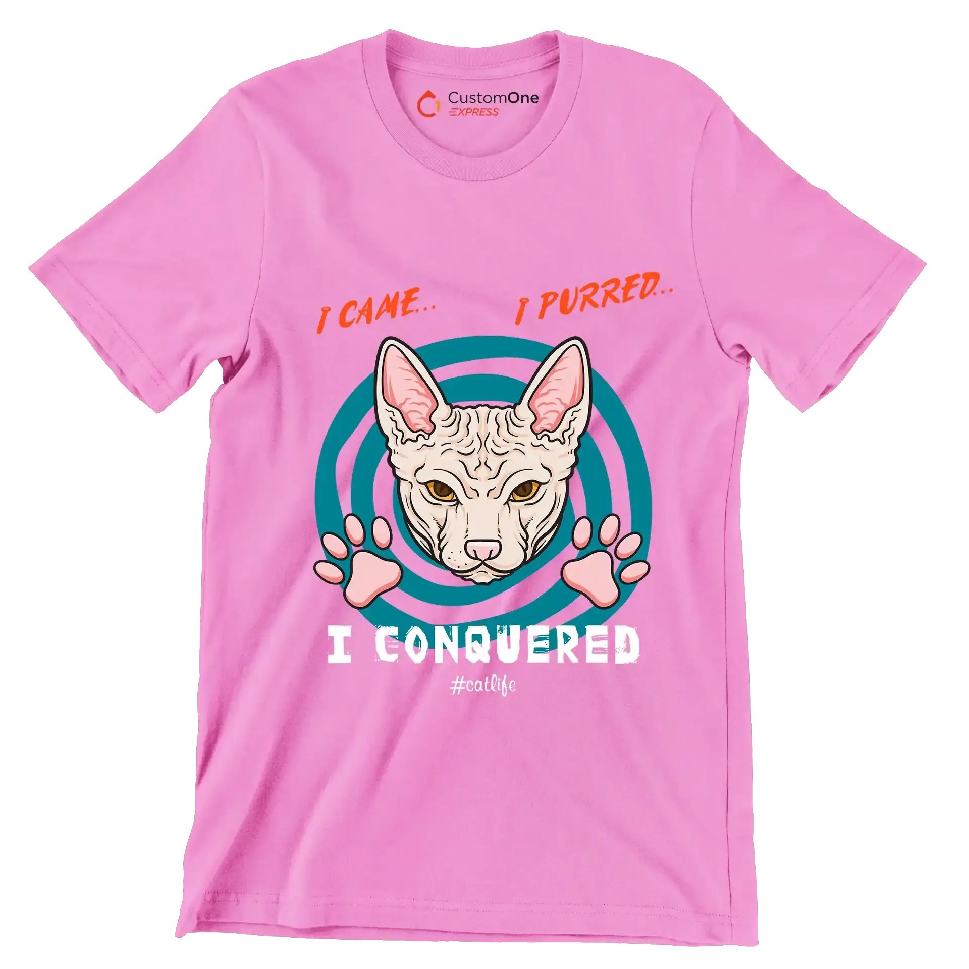 I came I purred I conquered Catlife - Cat Themed T-Shirt-Pink-S-Custom One Express