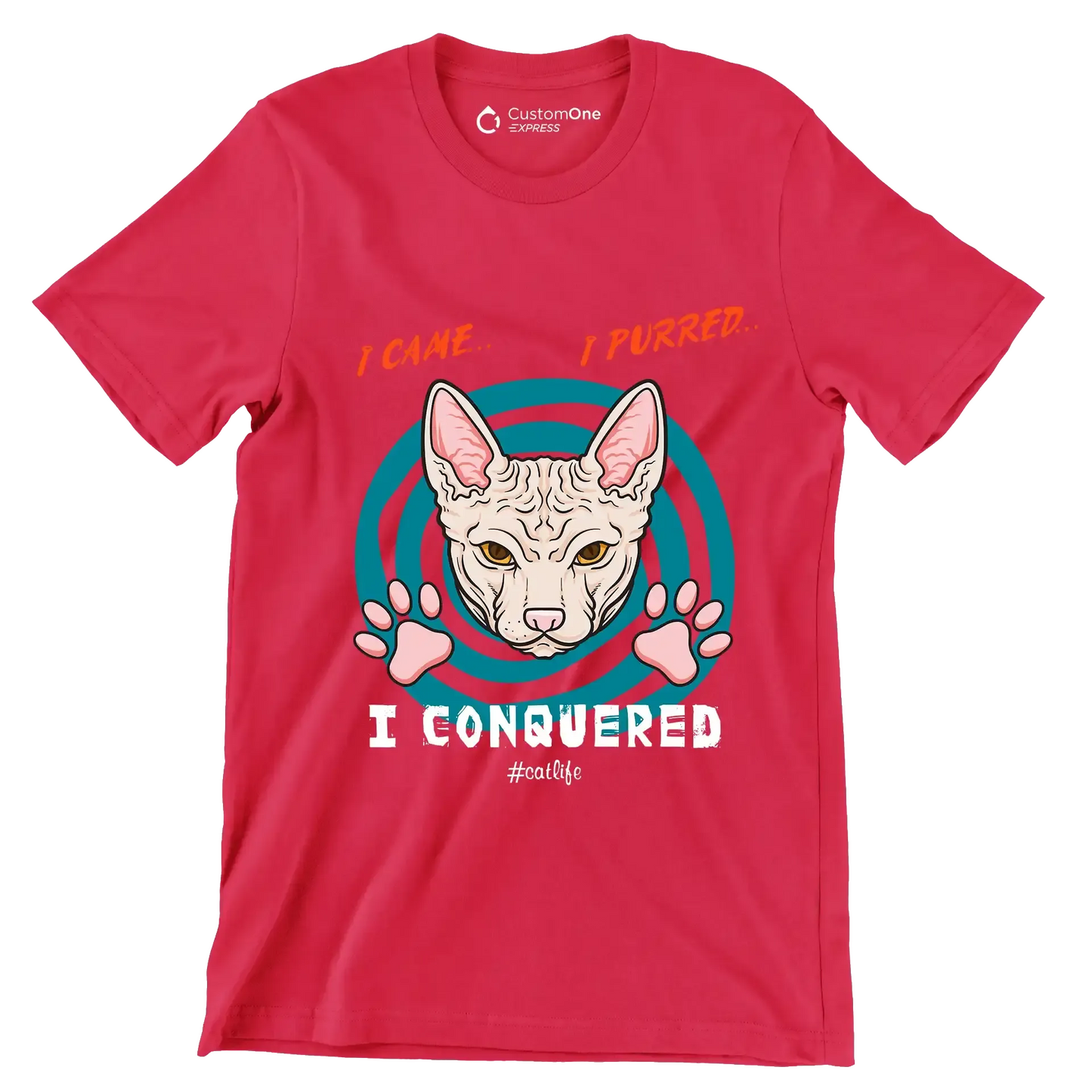 I came I purred I conquered Catlife - Cat Themed T-Shirt-Red-S-Custom One Express