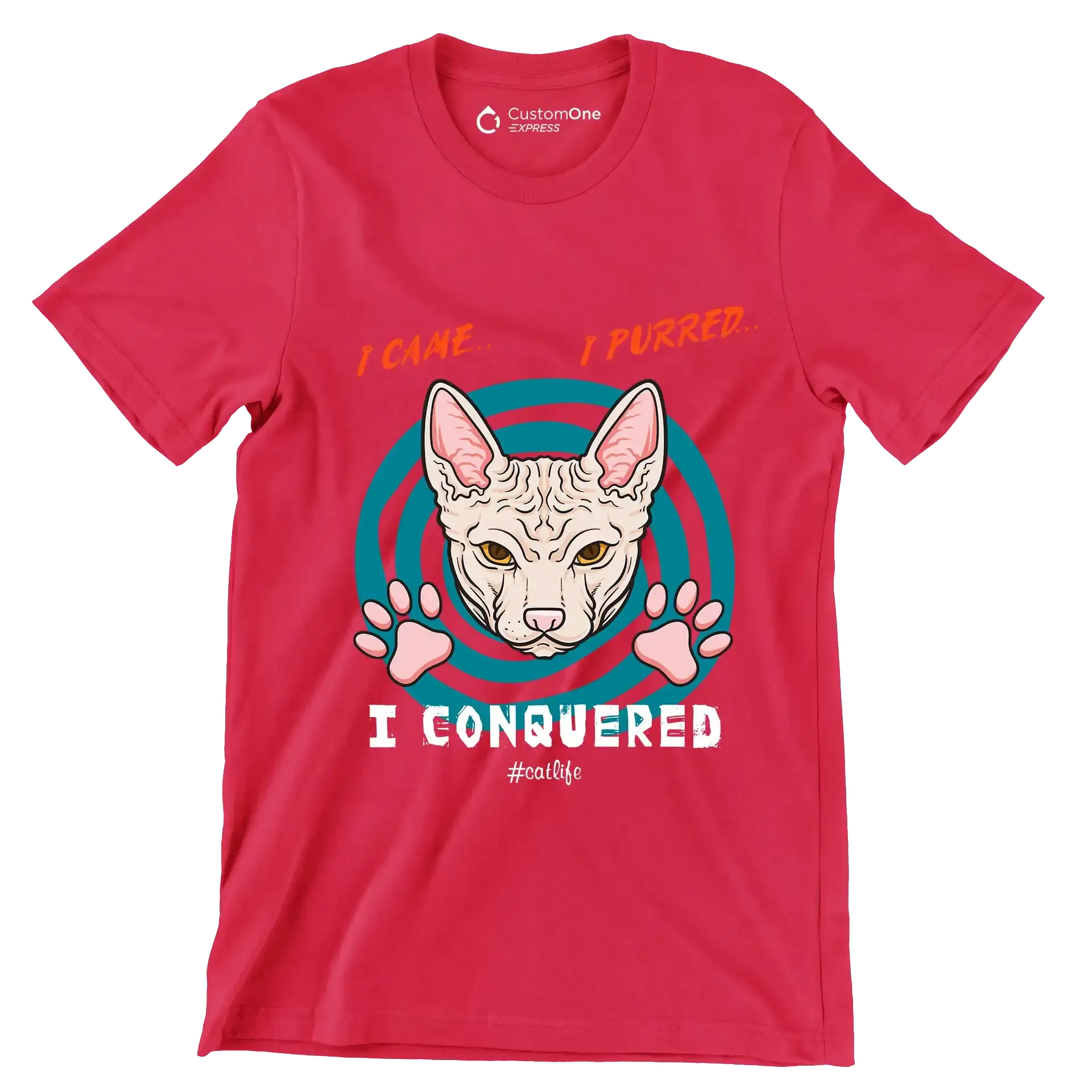 I came I purred I conquered Catlife - Cat Themed T-Shirt-Red-S-Custom One Express