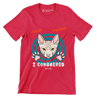 I came I purred I conquered Catlife - Cat Themed T-Shirt-Red-S-Custom One Express