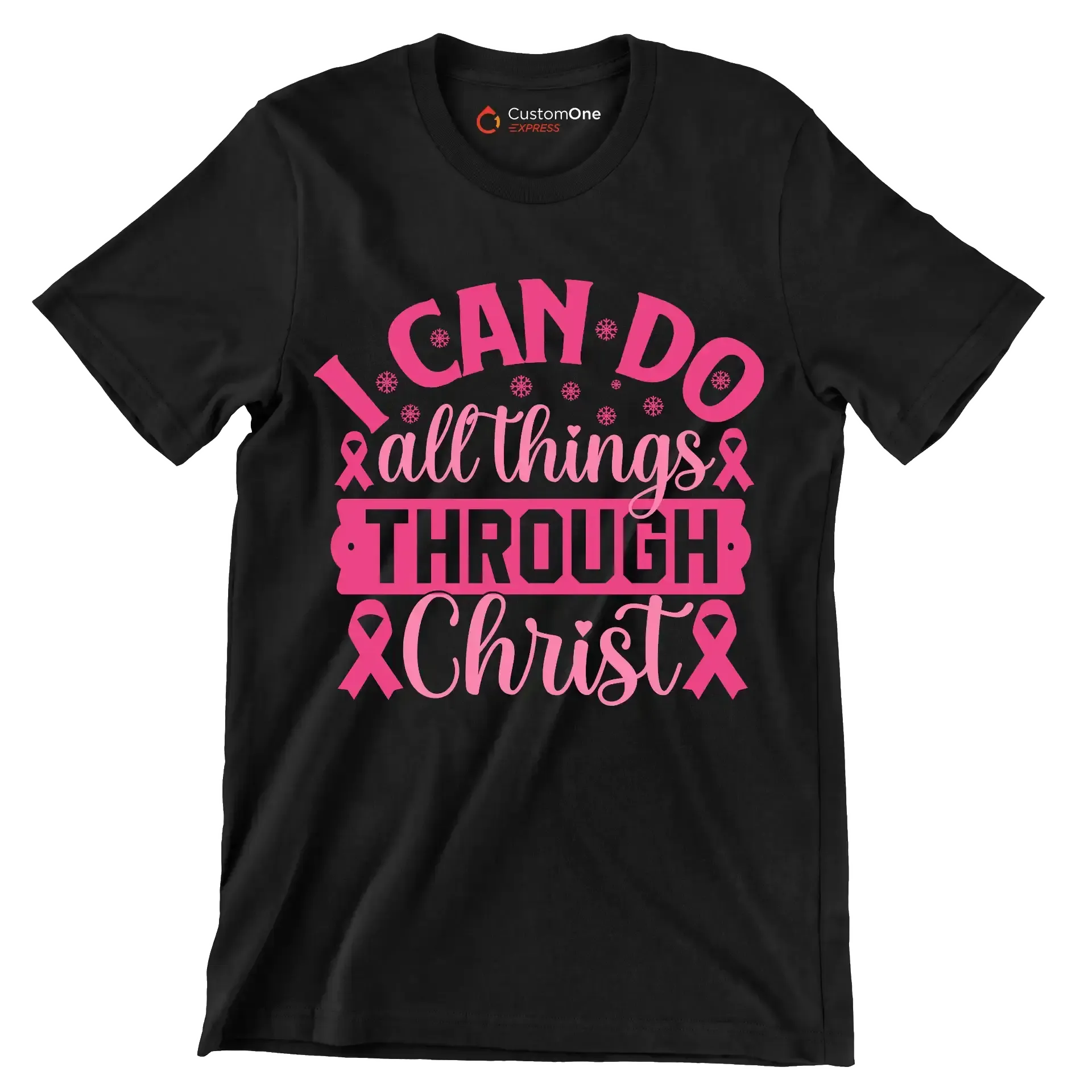 I can do all things through christ - Breast Cancer Awareness T-Shirt-Black-S-Custom One Express