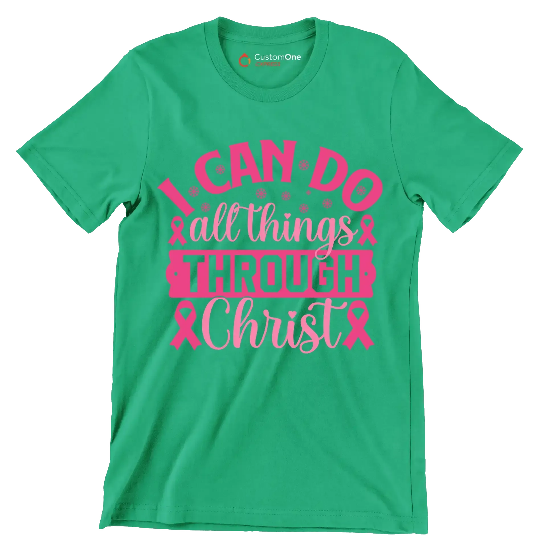 I can do all things through christ - Breast Cancer Awareness T-Shirt-Green-S-Custom One Express