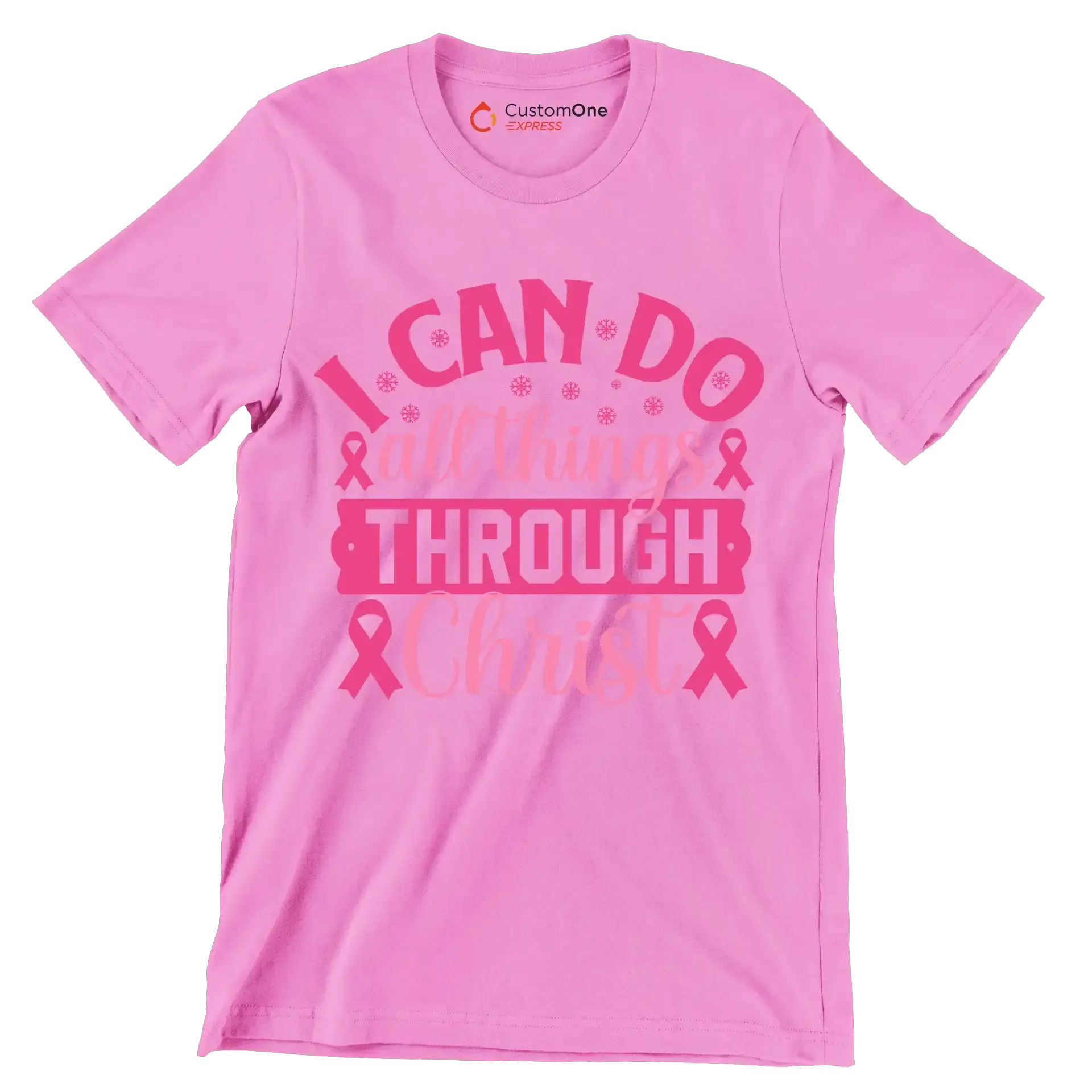 I can do all things through christ - Breast Cancer Awareness T-Shirt-Pink-S-Custom One Express