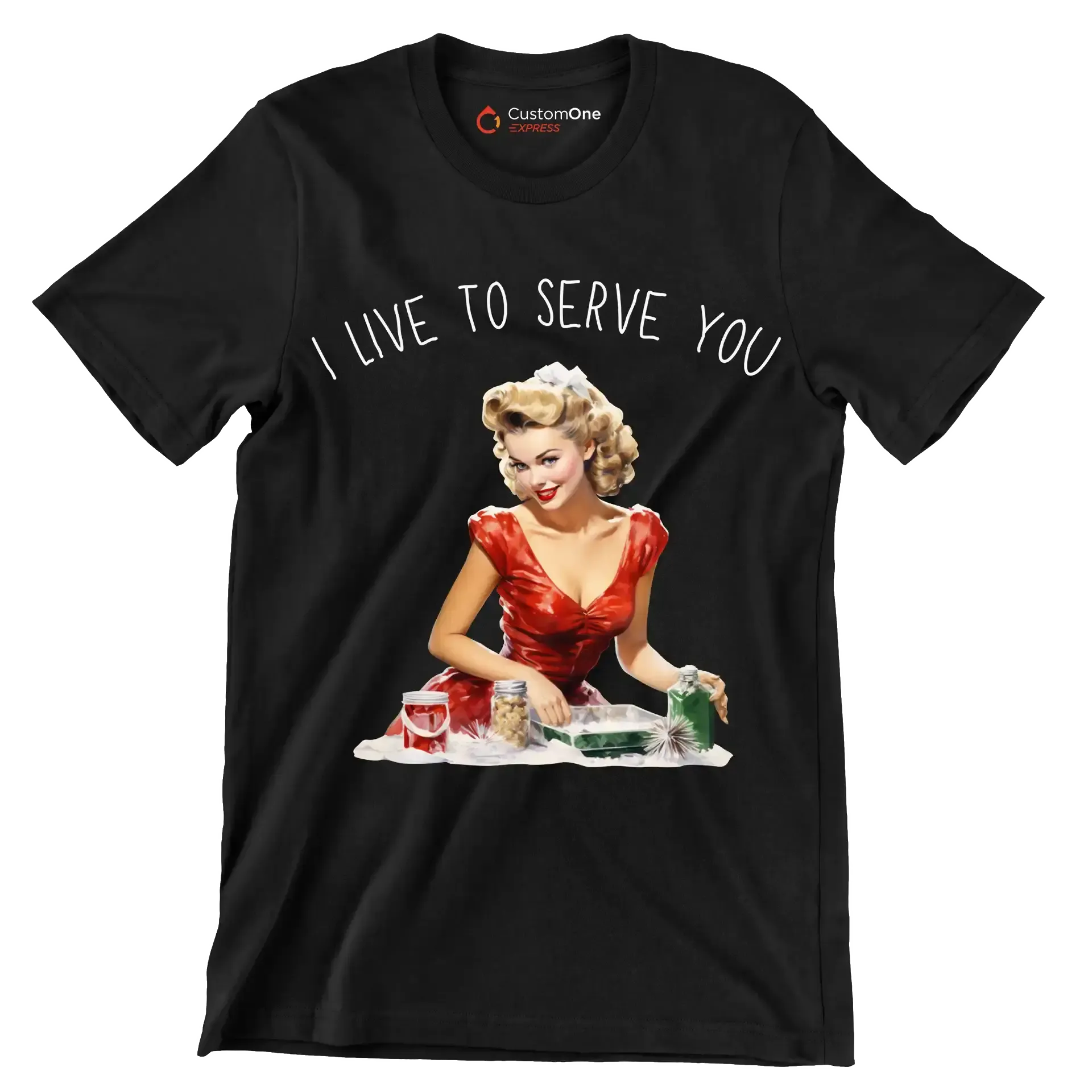 I live to serve you - Retro Themed T-Shirt-Black-S-Custom One Express