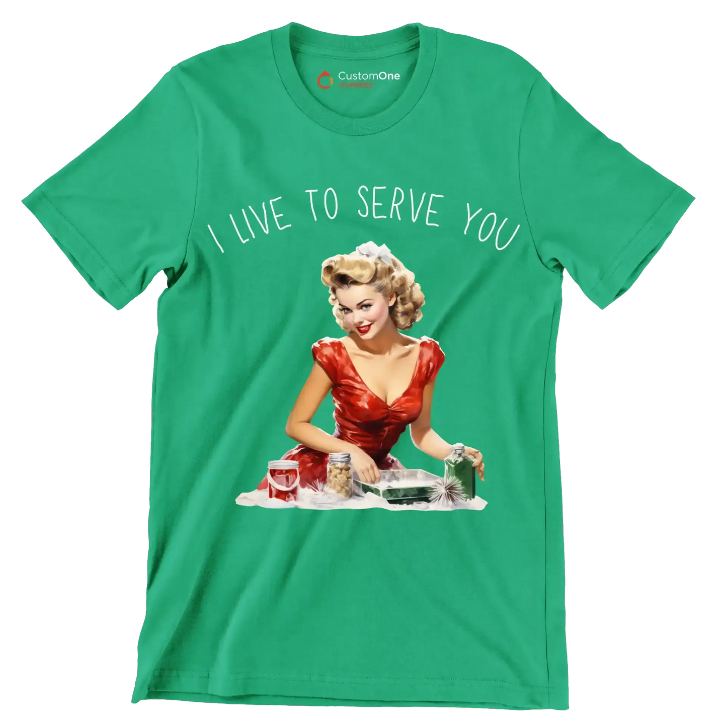 I live to serve you - Retro Themed T-Shirt-Green-S-Custom One Express