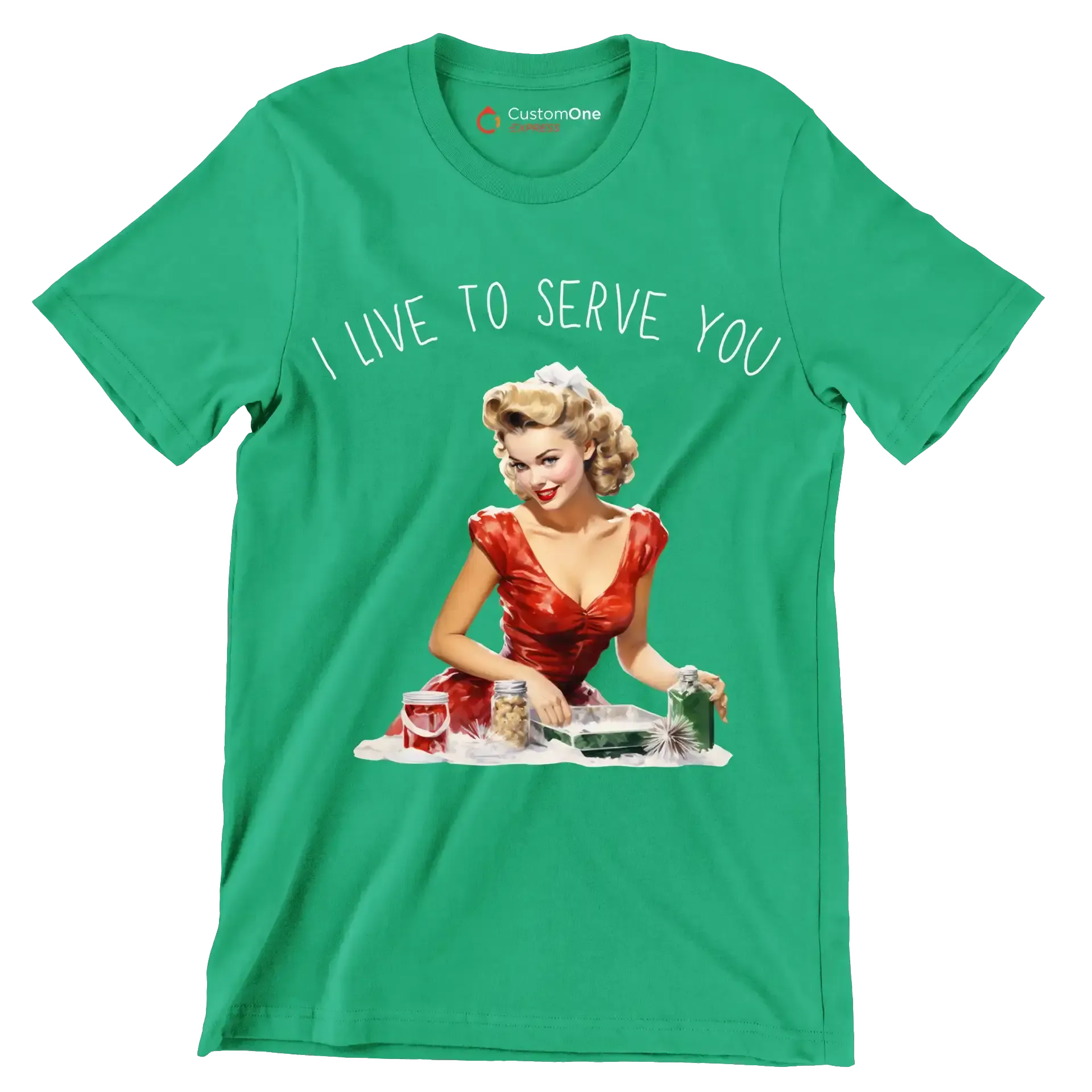 I live to serve you - Retro Themed T-Shirt-Green-S-Custom One Express