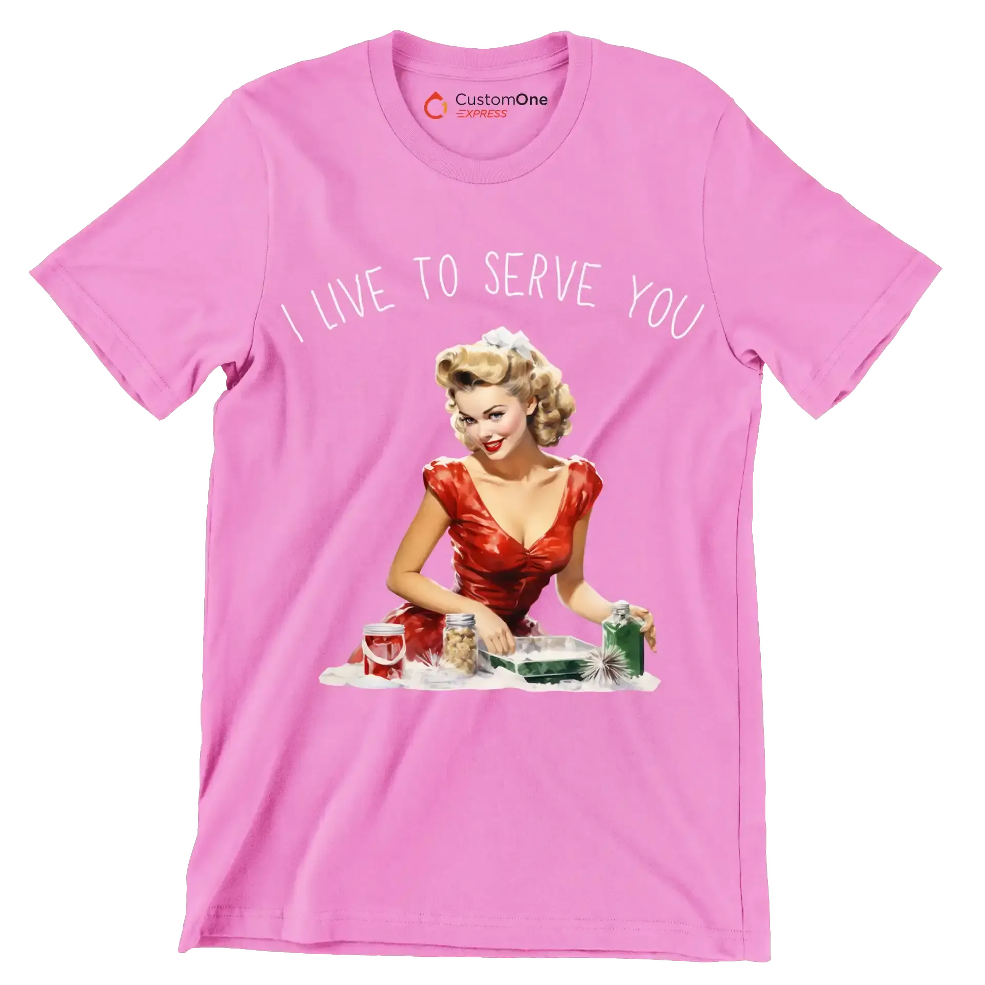 I live to serve you - Retro Themed T-Shirt-Pink-S-Custom One Express