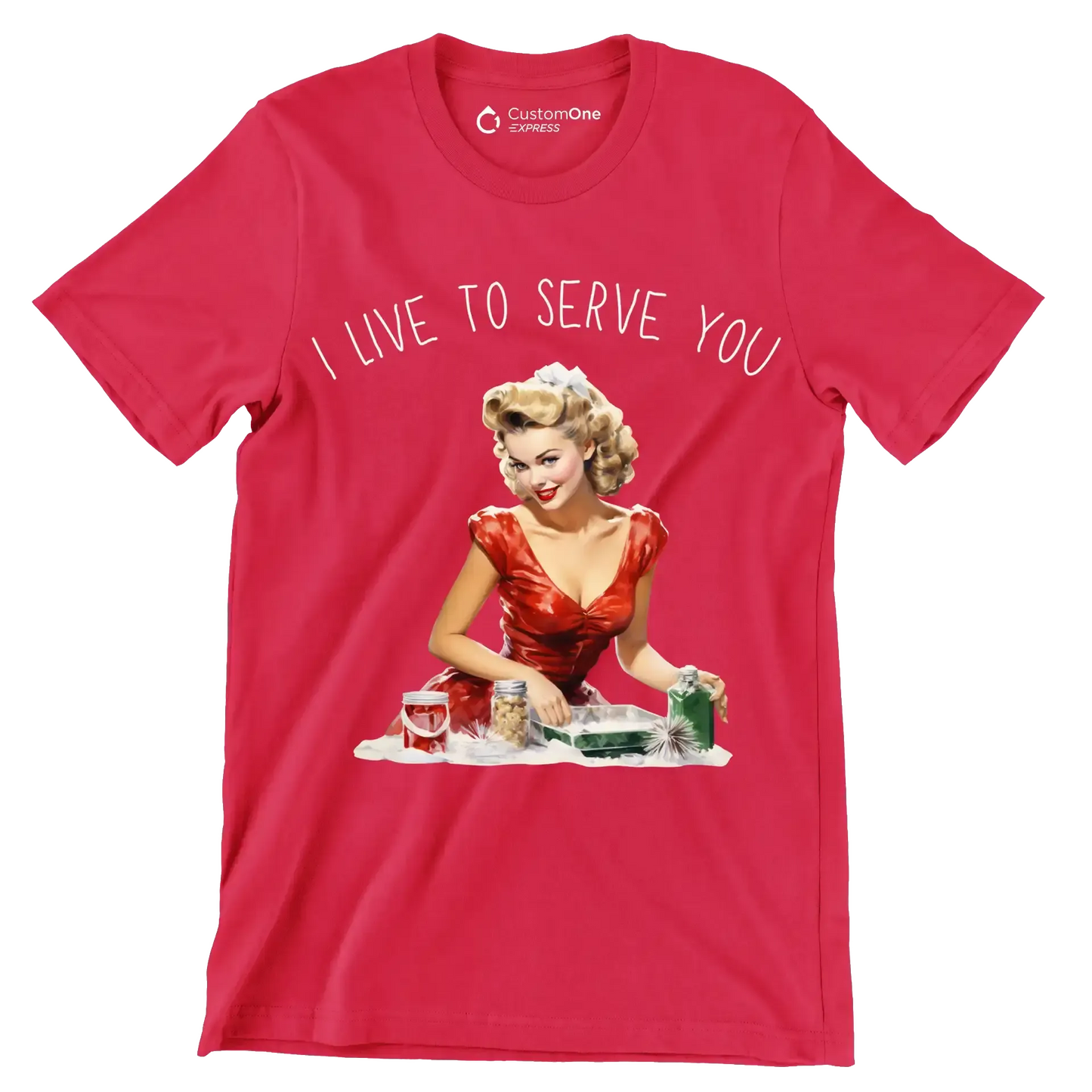 I live to serve you - Retro Themed T-Shirt-Red-S-Custom One Express