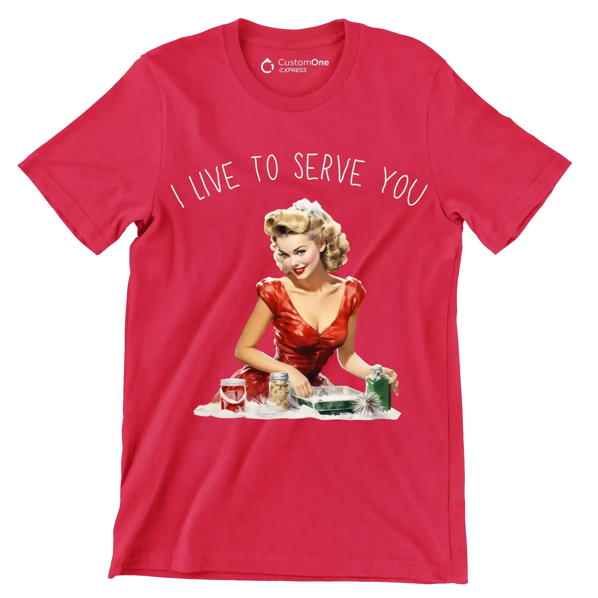 I live to serve you - Retro Themed T-Shirt-Red-S-Custom One Express