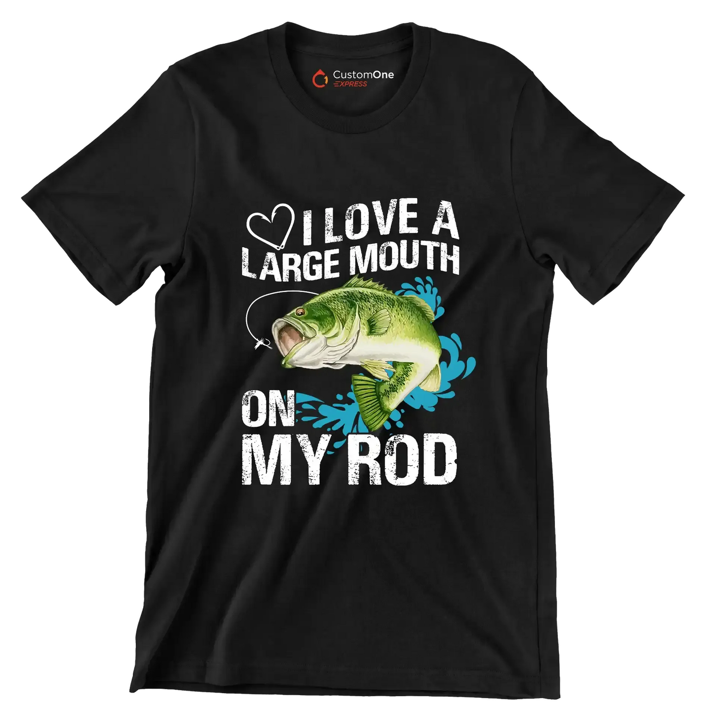 I love a large mouth on my rod - Fishing Themed T-Shirt-Black-S-Custom One Express