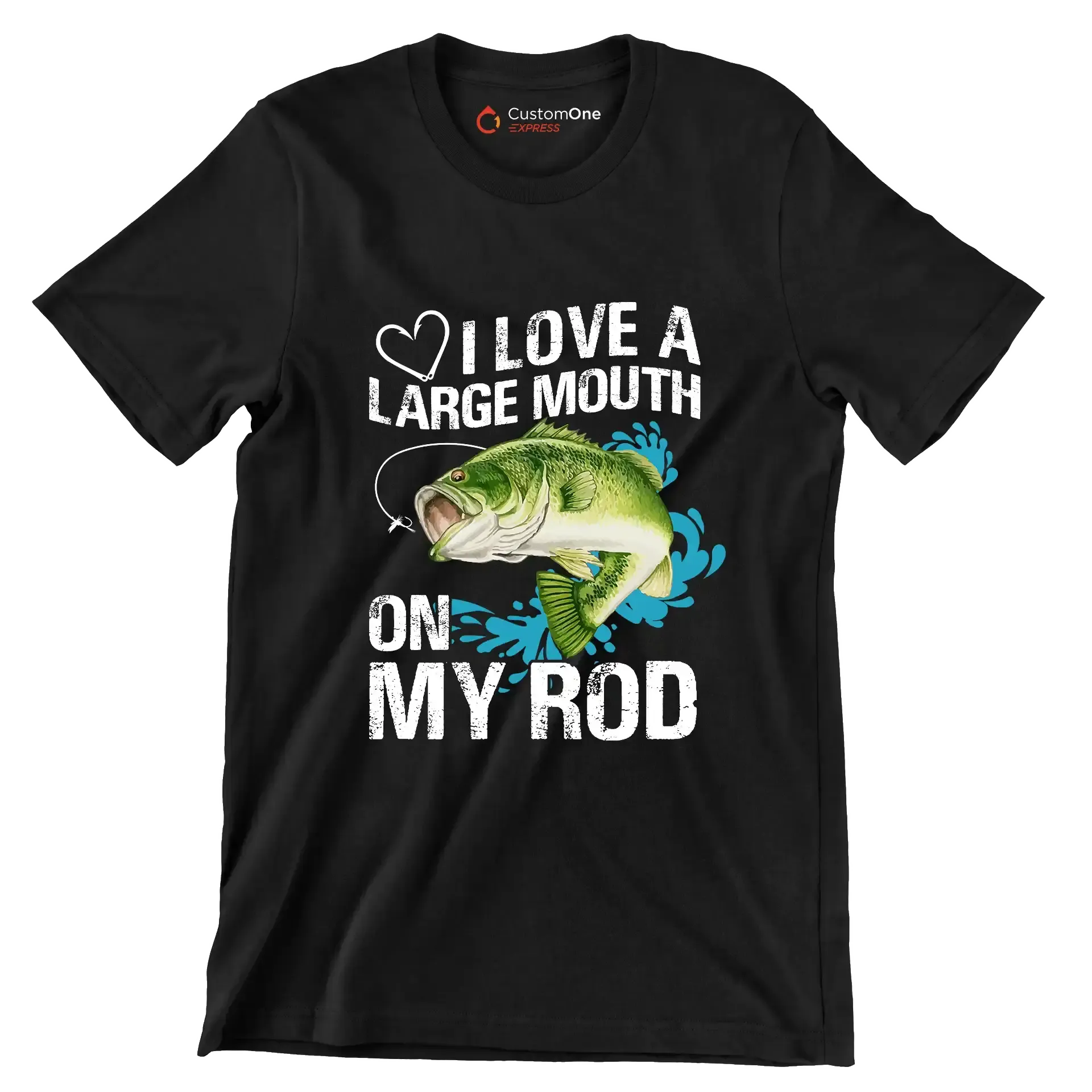 I love a large mouth on my rod - Fishing Themed T-Shirt-Black-S-Custom One Express