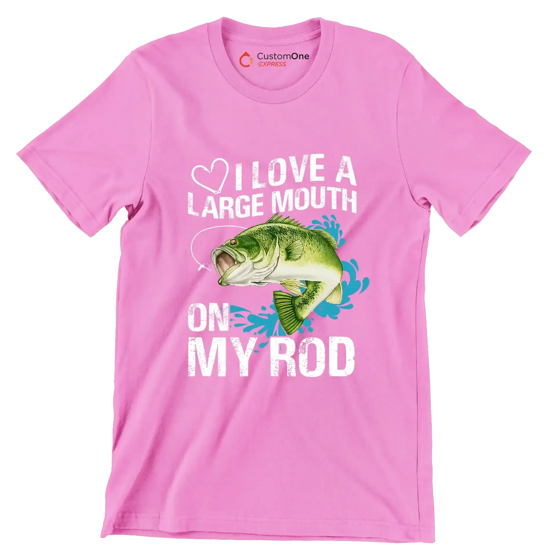 I love a large mouth on my rod - Fishing Themed T-Shirt-Pink-S-Custom One Express