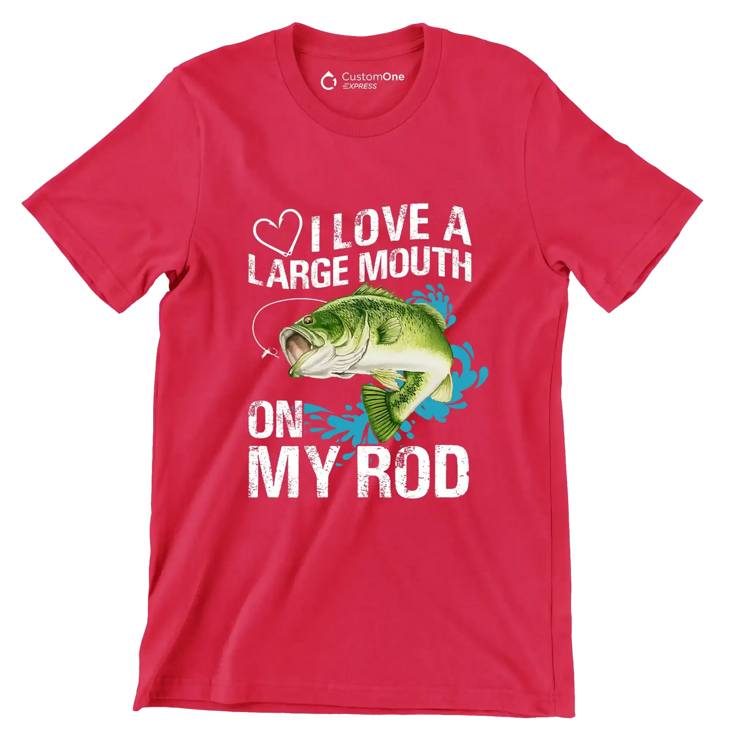 I love a large mouth on my rod - Fishing Themed T-Shirt-Red-S-Custom One Express