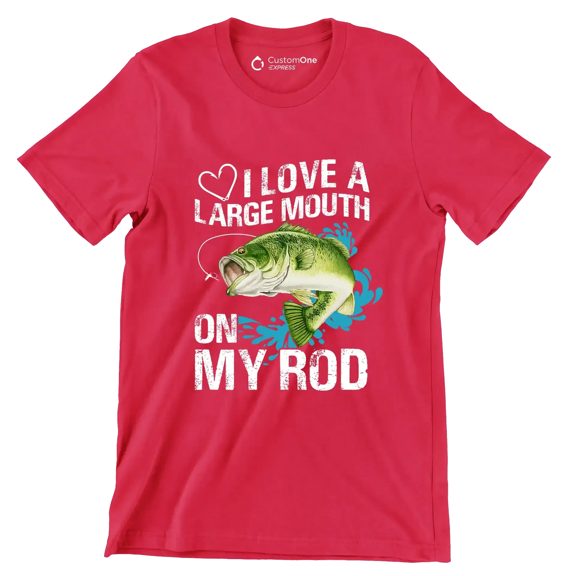 I love a large mouth on my rod - Fishing Themed T-Shirt-Red-S-Custom One Express