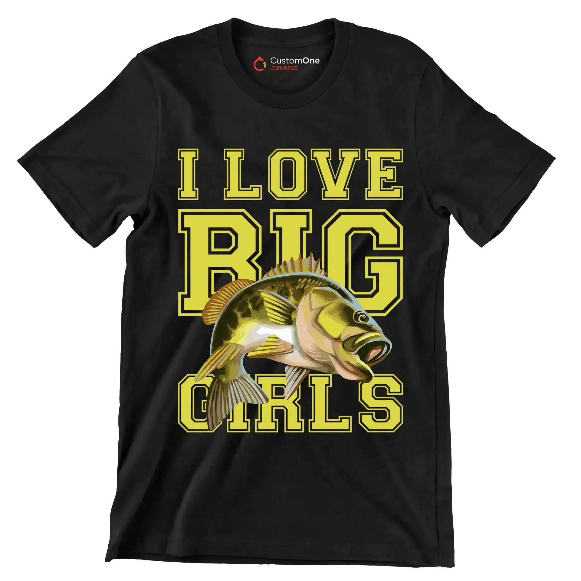 I love big girls - Fishing Themed T-Shirt-Black-S-Custom One Express