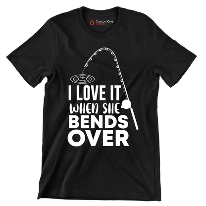 I love it when she bends over - Fishing Themed T-Shirt-Black-S-Custom One Express