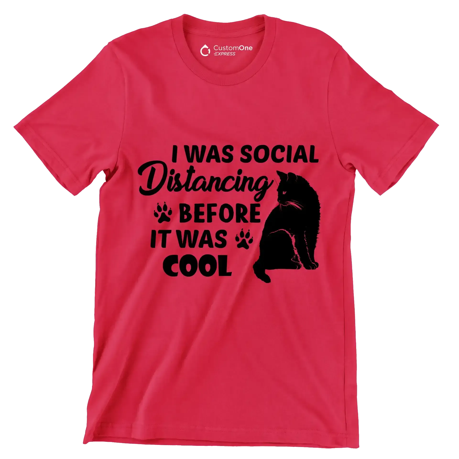 I was social distancing before it was cool - Cat Themed T-Shirt-Red-S-Custom One Express