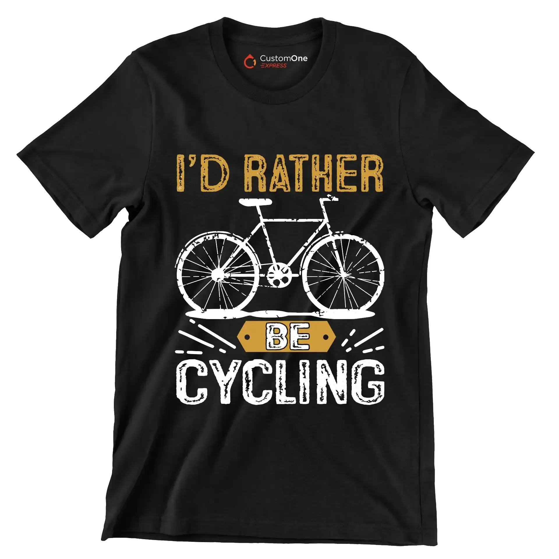 I'D RATHER BE CYCLING - Bicycle Themed T-Shirt-Black-S-Custom One Express
