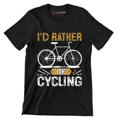 I'D RATHER BE CYCLING - Bicycle Themed T-Shirt-Black-S-Custom One Express