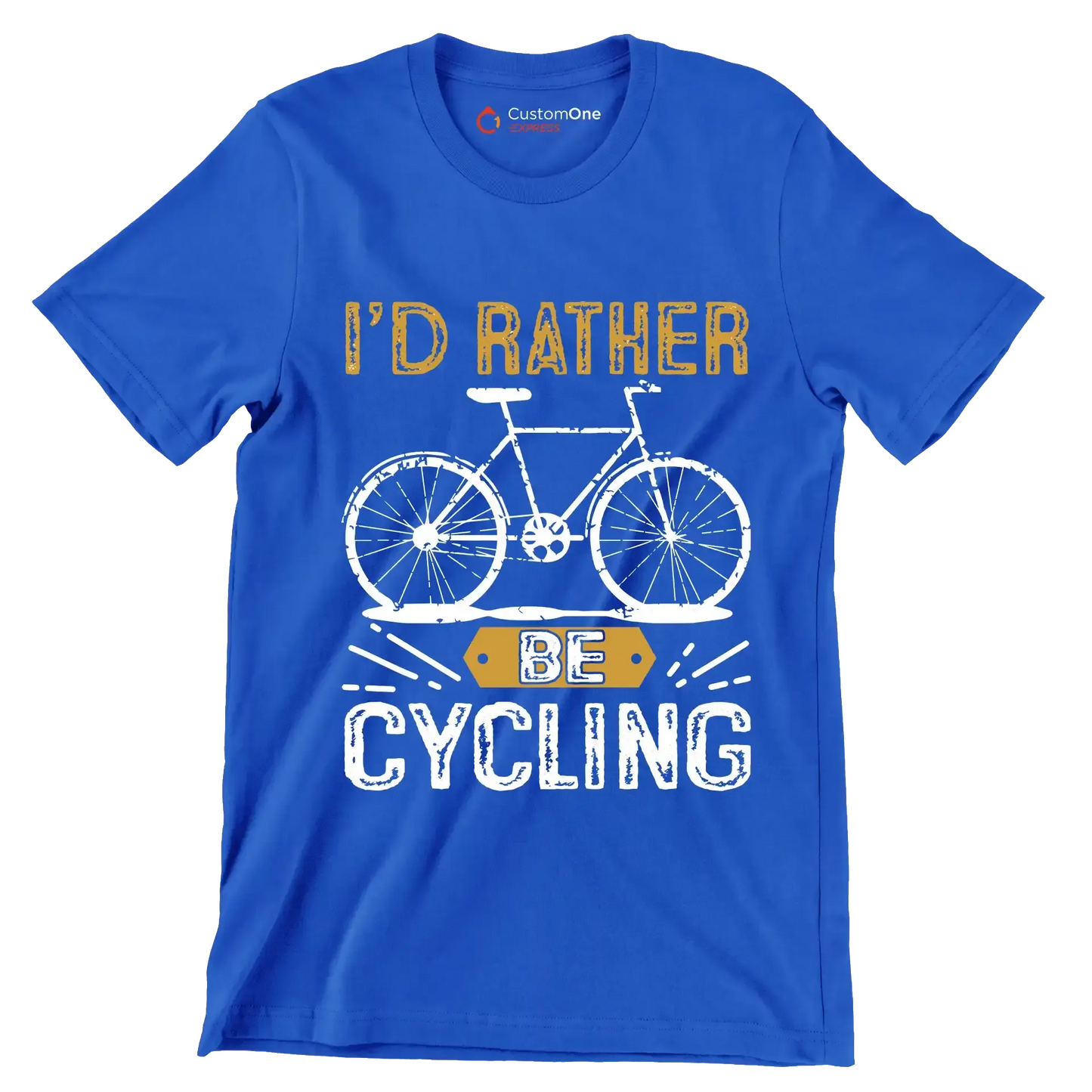 I'D RATHER BE CYCLING - Bicycle Themed T-Shirt-Blue-S-Custom One Express