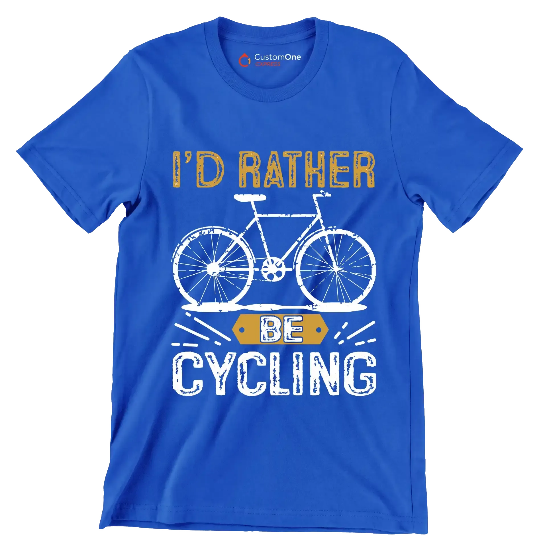 I'D RATHER BE CYCLING - Bicycle Themed T-Shirt-Blue-S-Custom One Express