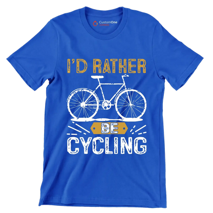 I'D RATHER BE CYCLING - Bicycle Themed T-Shirt-Blue-S-Custom One Express