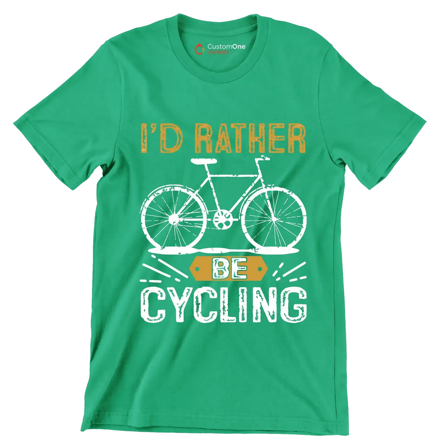 I'D RATHER BE CYCLING - Bicycle Themed T-Shirt-Green-S-Custom One Express