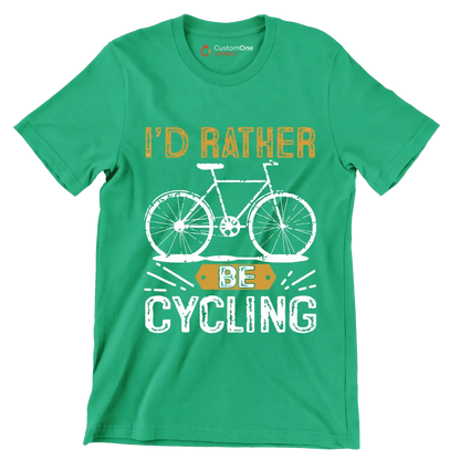 I'D RATHER BE CYCLING - Bicycle Themed T-Shirt-Green-S-Custom One Express
