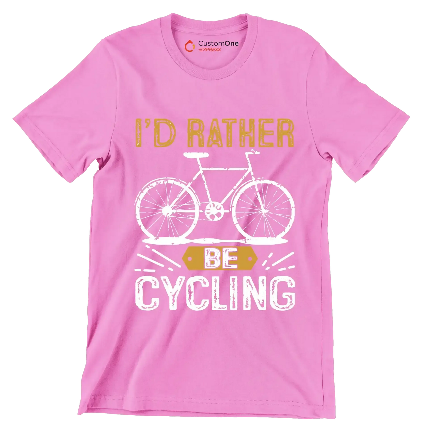 I'D RATHER BE CYCLING - Bicycle Themed T-Shirt-Pink-S-Custom One Express