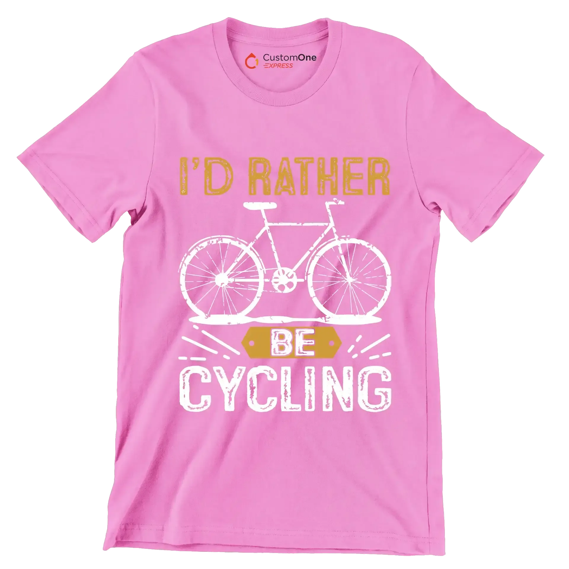 I'D RATHER BE CYCLING - Bicycle Themed T-Shirt-Pink-S-Custom One Express