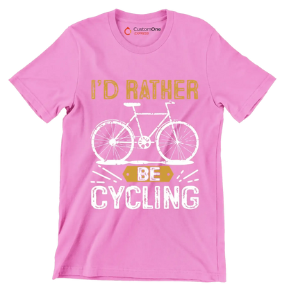I'D RATHER BE CYCLING - Bicycle Themed T-Shirt-Pink-S-Custom One Express