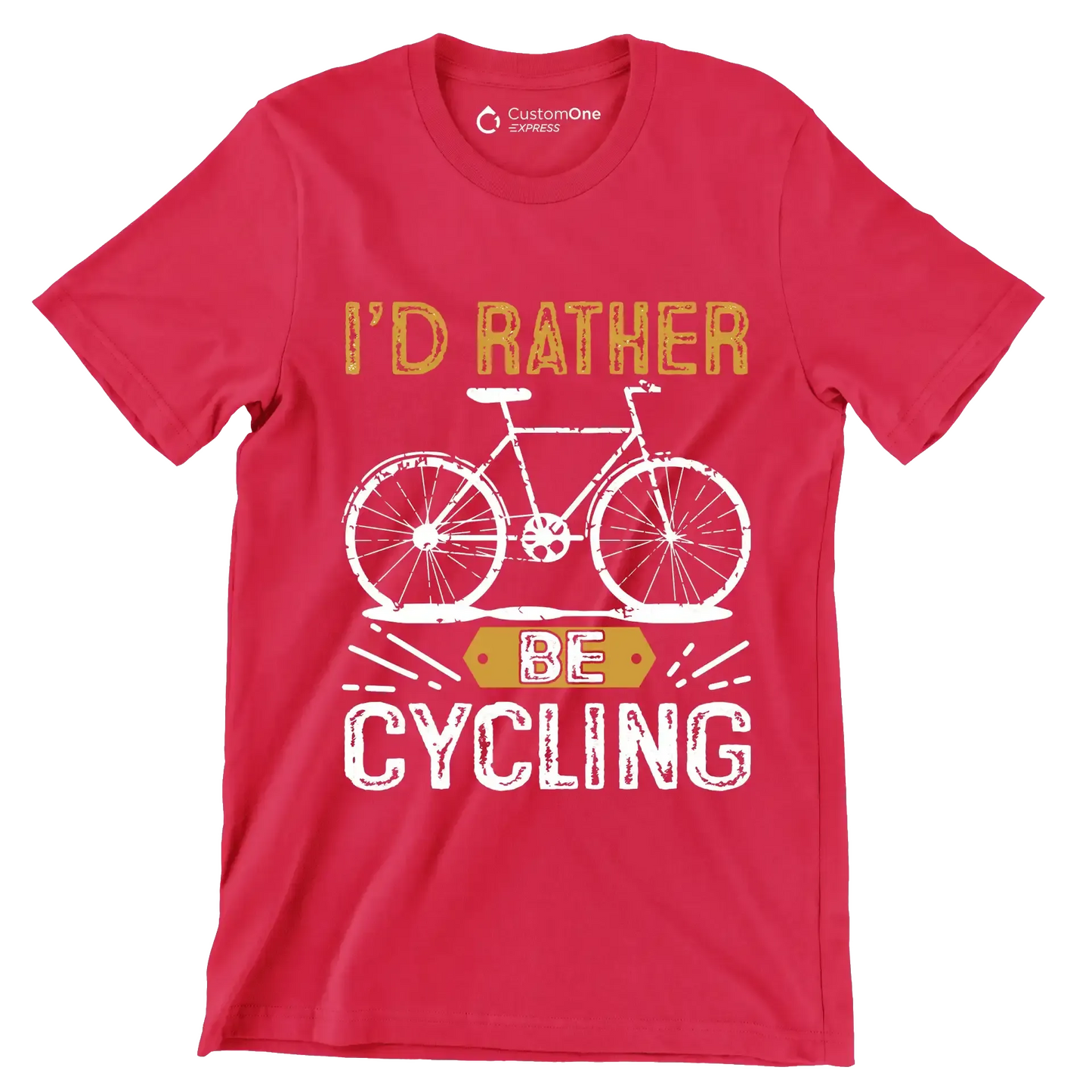 I'D RATHER BE CYCLING - Bicycle Themed T-Shirt-Red-S-Custom One Express