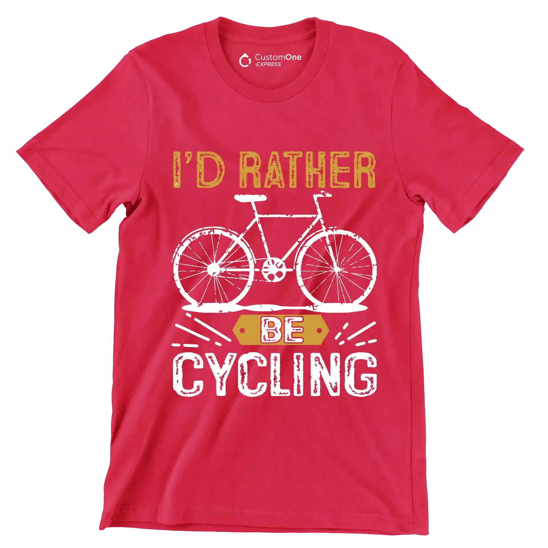I'D RATHER BE CYCLING - Bicycle Themed T-Shirt-Red-S-Custom One Express