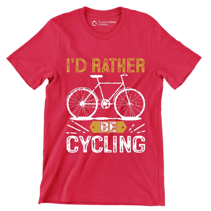 I'D RATHER BE CYCLING - Bicycle Themed T-Shirt-Red-S-Custom One Express