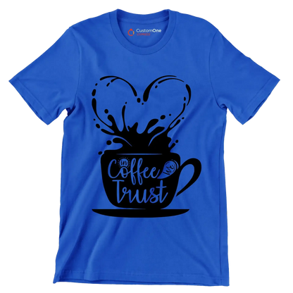 In Coffee We Trust - Coffee Themed T-Shirt-Blue-S-Custom One Express