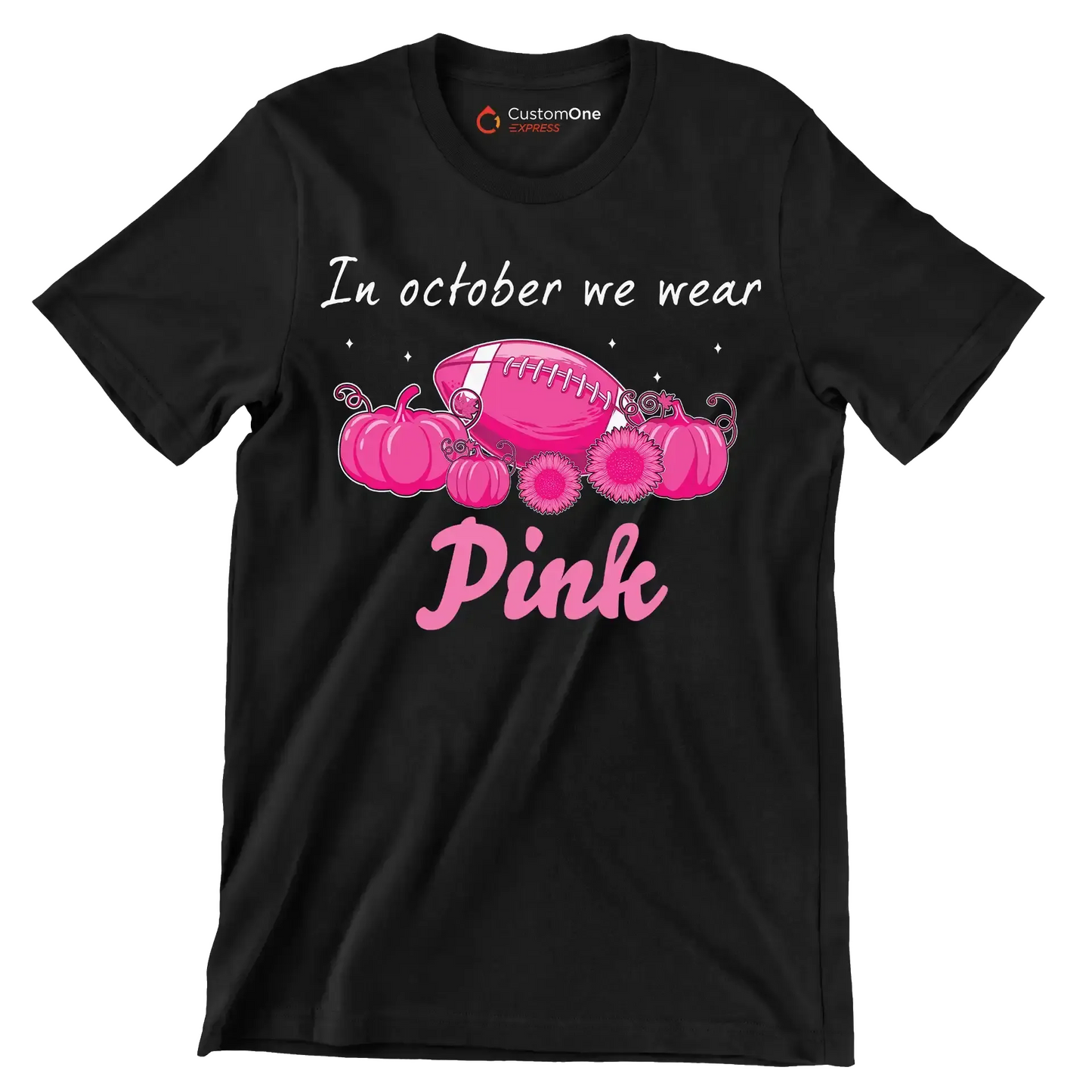 In October We Wear Pink - Breast Cancer Awareness T-Shirt-Black-S-Custom One Express