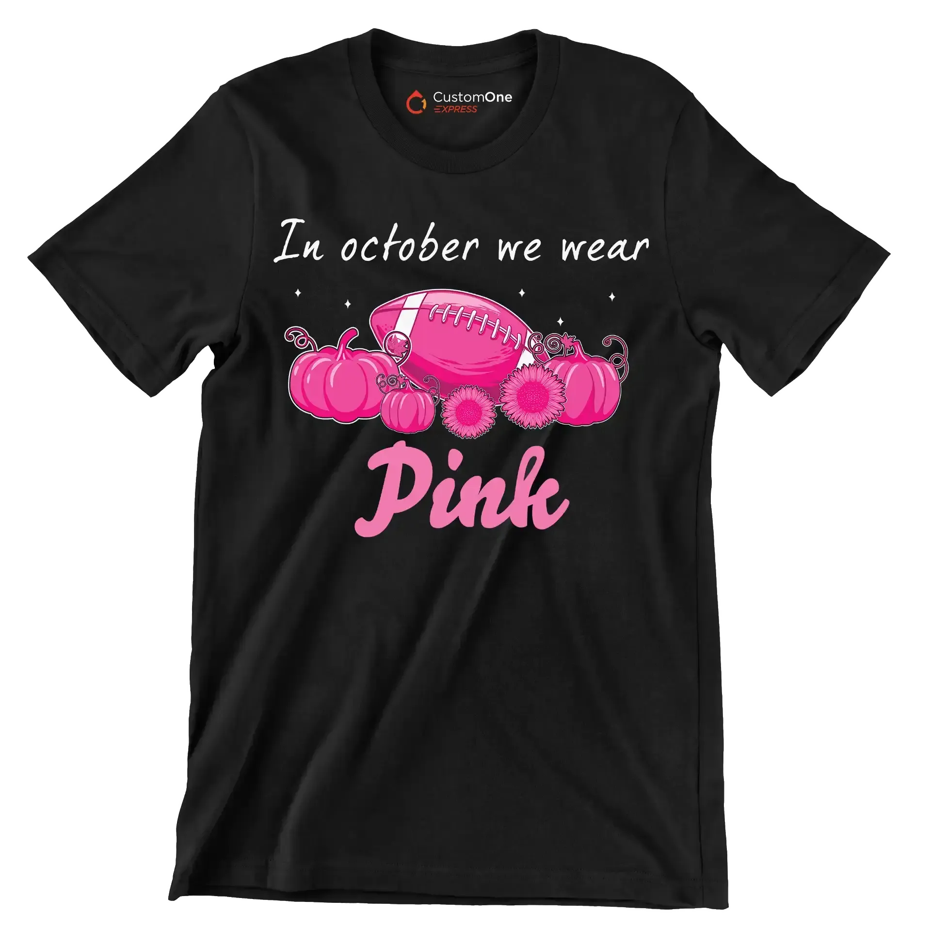 In October We Wear Pink - Breast Cancer Awareness T-Shirt-Black-S-Custom One Express