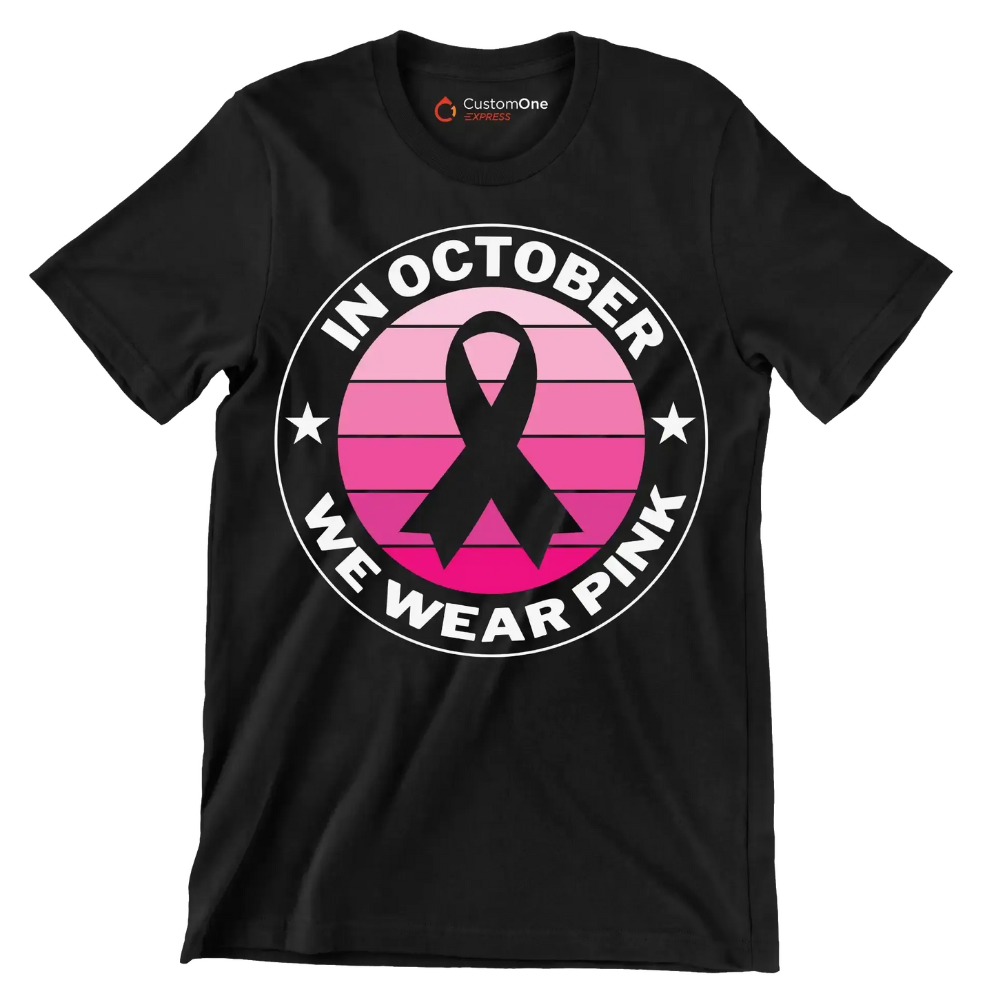 In October We Wear Pink - Breast Cancer Awareness T-Shirt-Black-S-Custom One Express