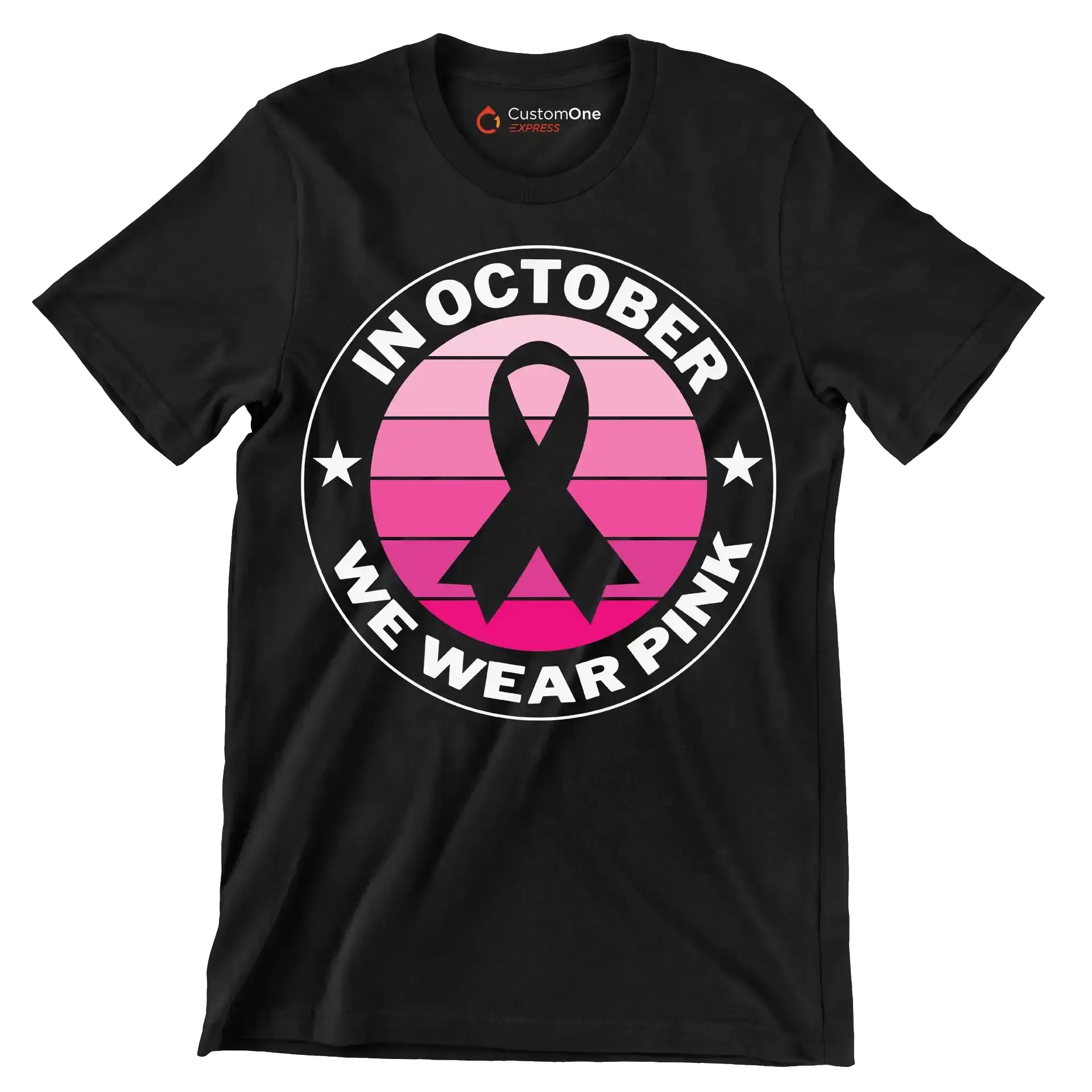 In October We Wear Pink - Breast Cancer Awareness T-Shirt-Black-S-Custom One Express