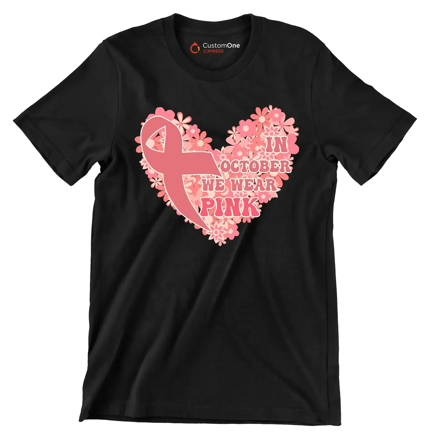 In October We Wear Pink - Breast Cancer Awareness T-Shirt-Black-S-Custom One Express