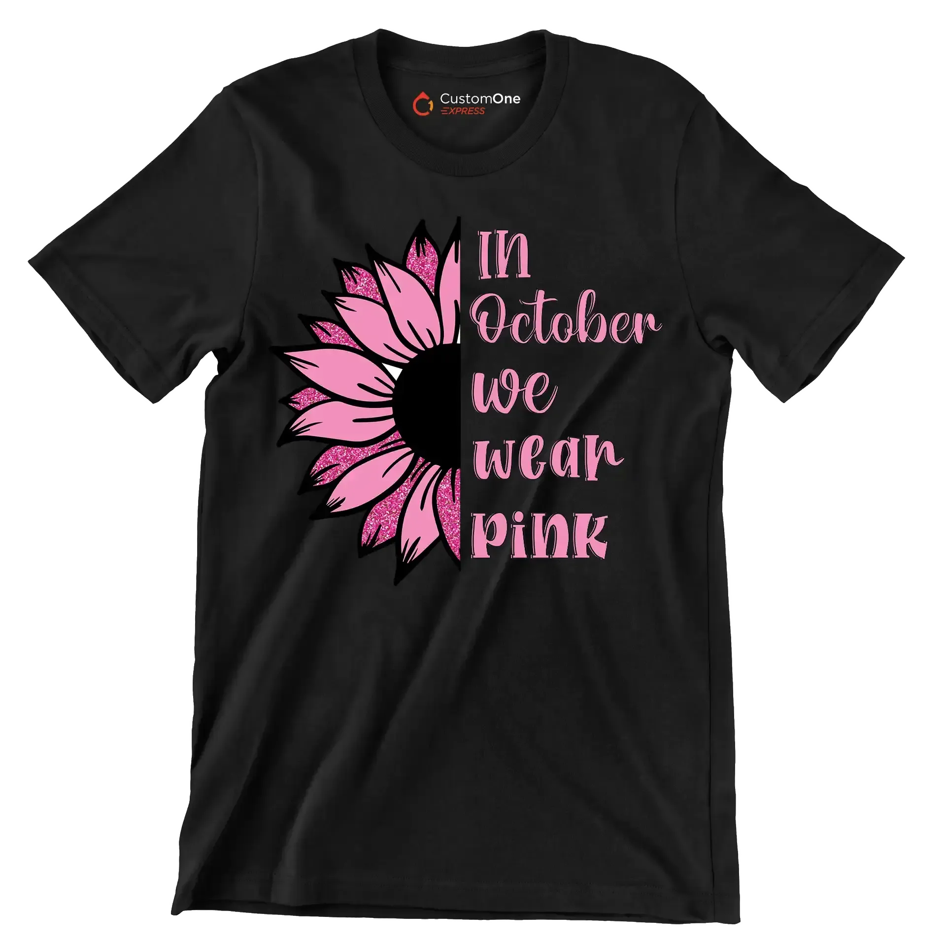 In October We Wear Pink - Breast Cancer Awareness T-Shirt-Black-S-Custom One Express