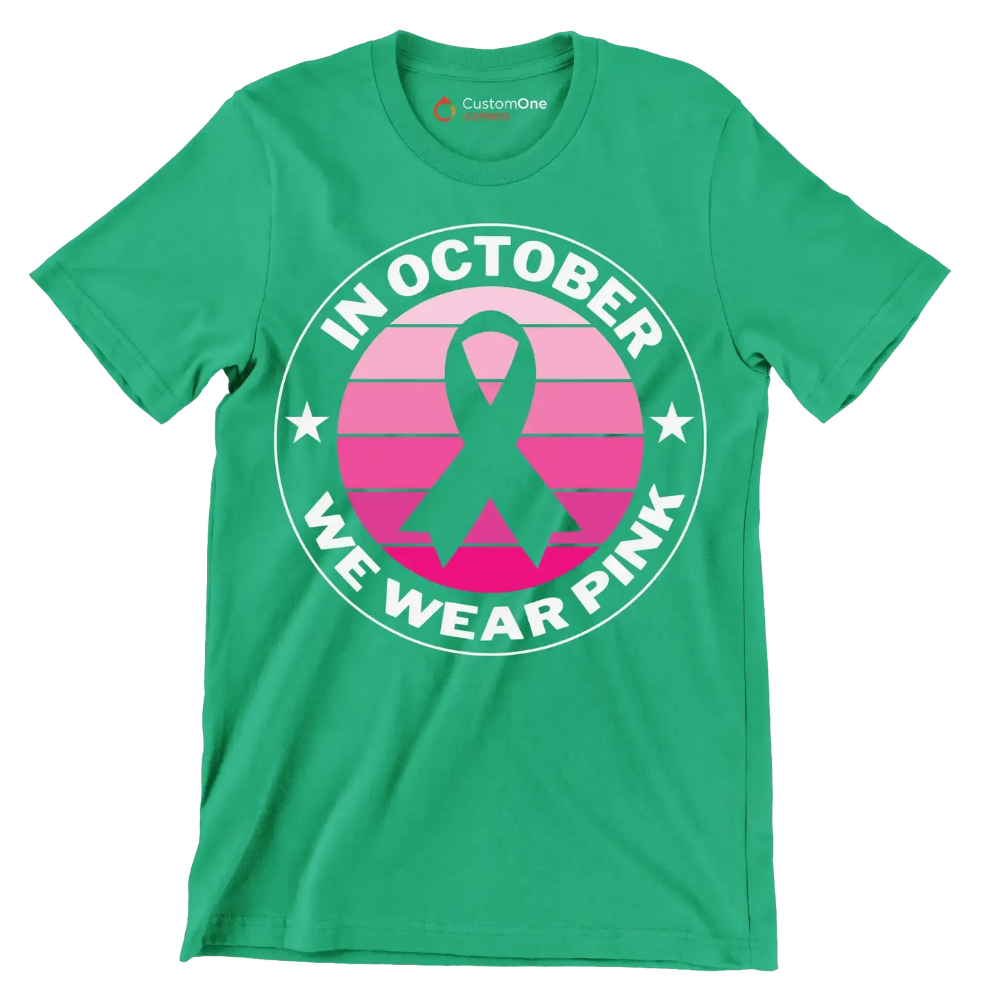 In October We Wear Pink - Breast Cancer Awareness T-Shirt-Green-S-Custom One Express