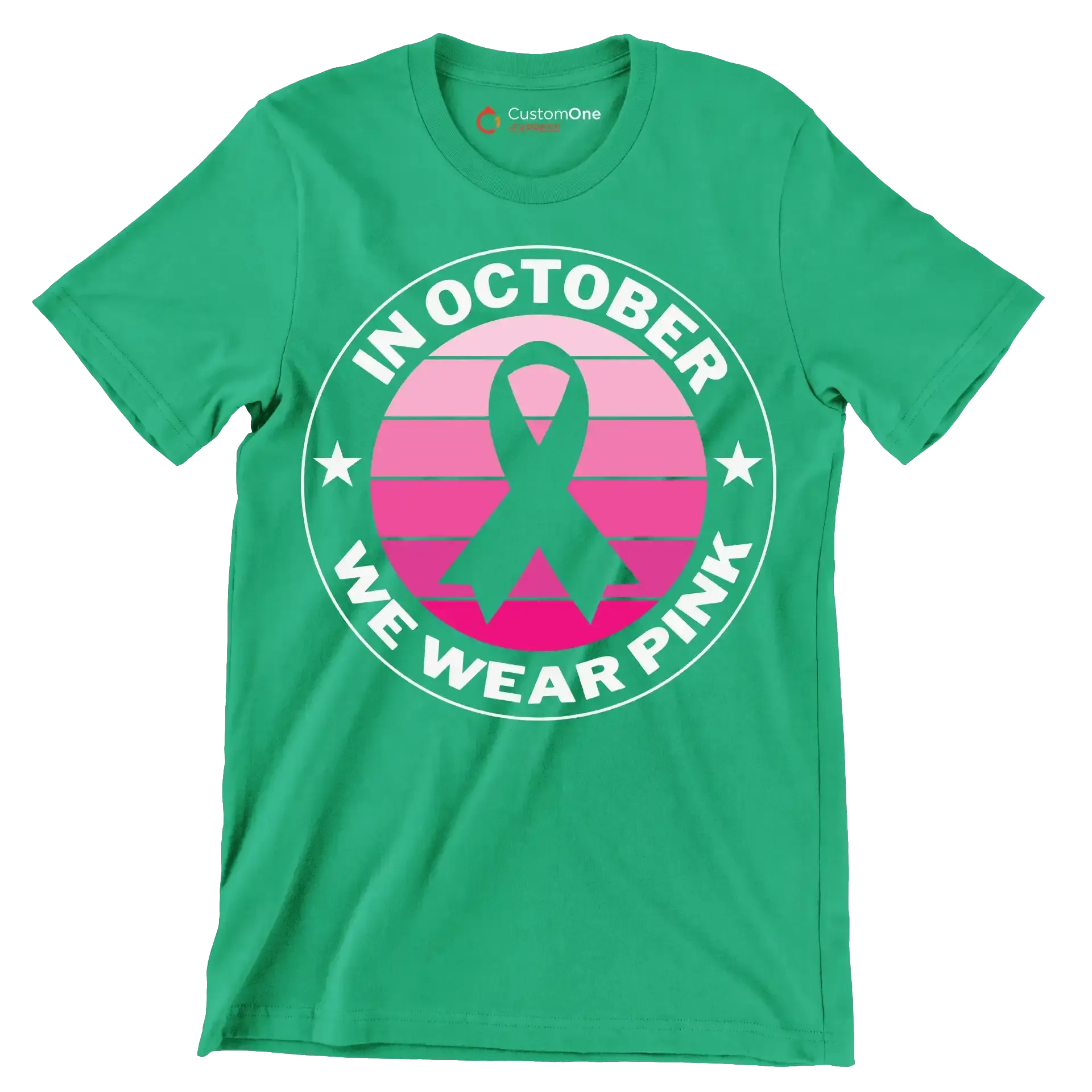 In October We Wear Pink - Breast Cancer Awareness T-Shirt-Green-S-Custom One Express
